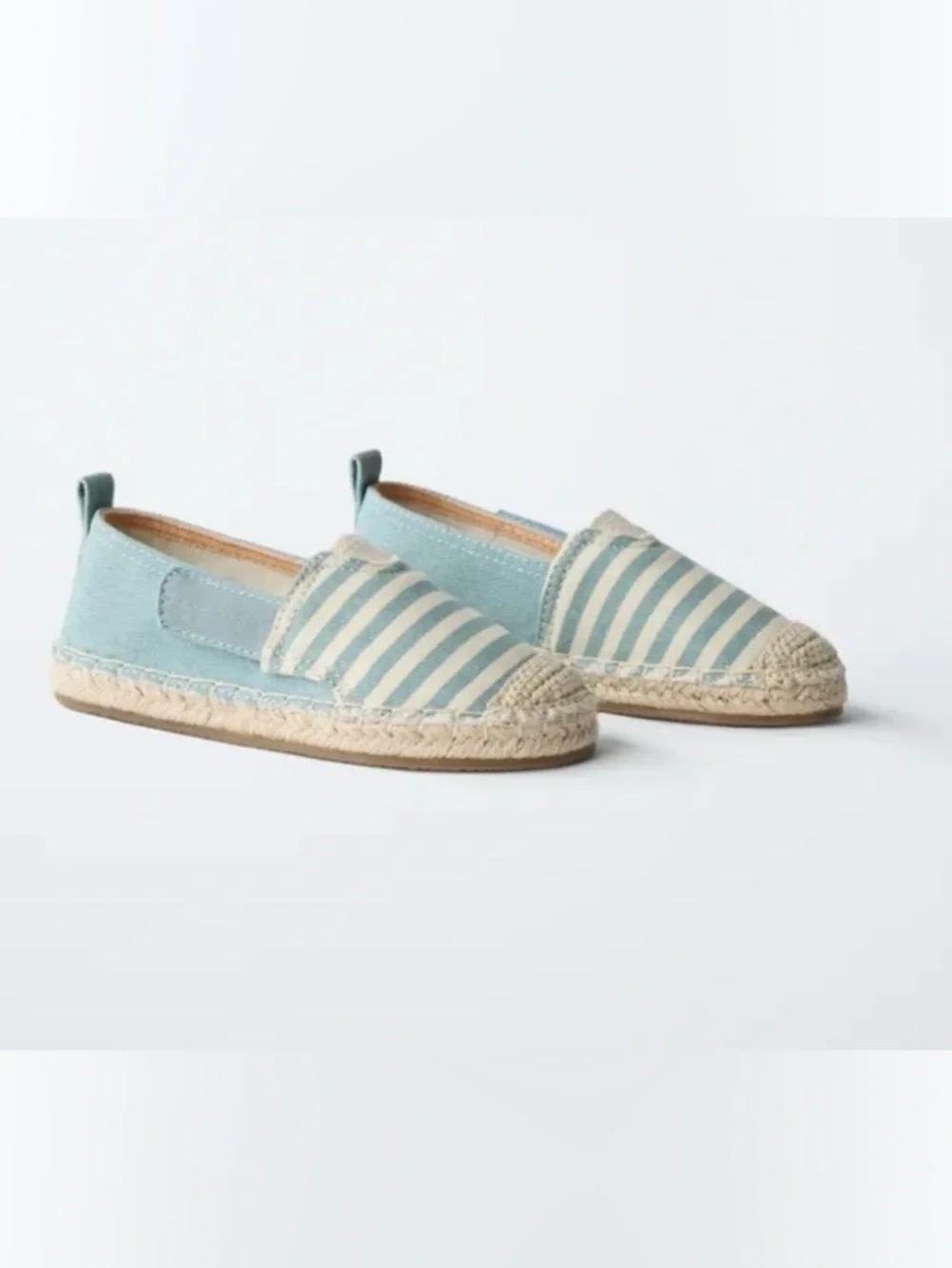 Zara Kids Striped Jute Slip-On Espadrilles in Light Blue and Cream